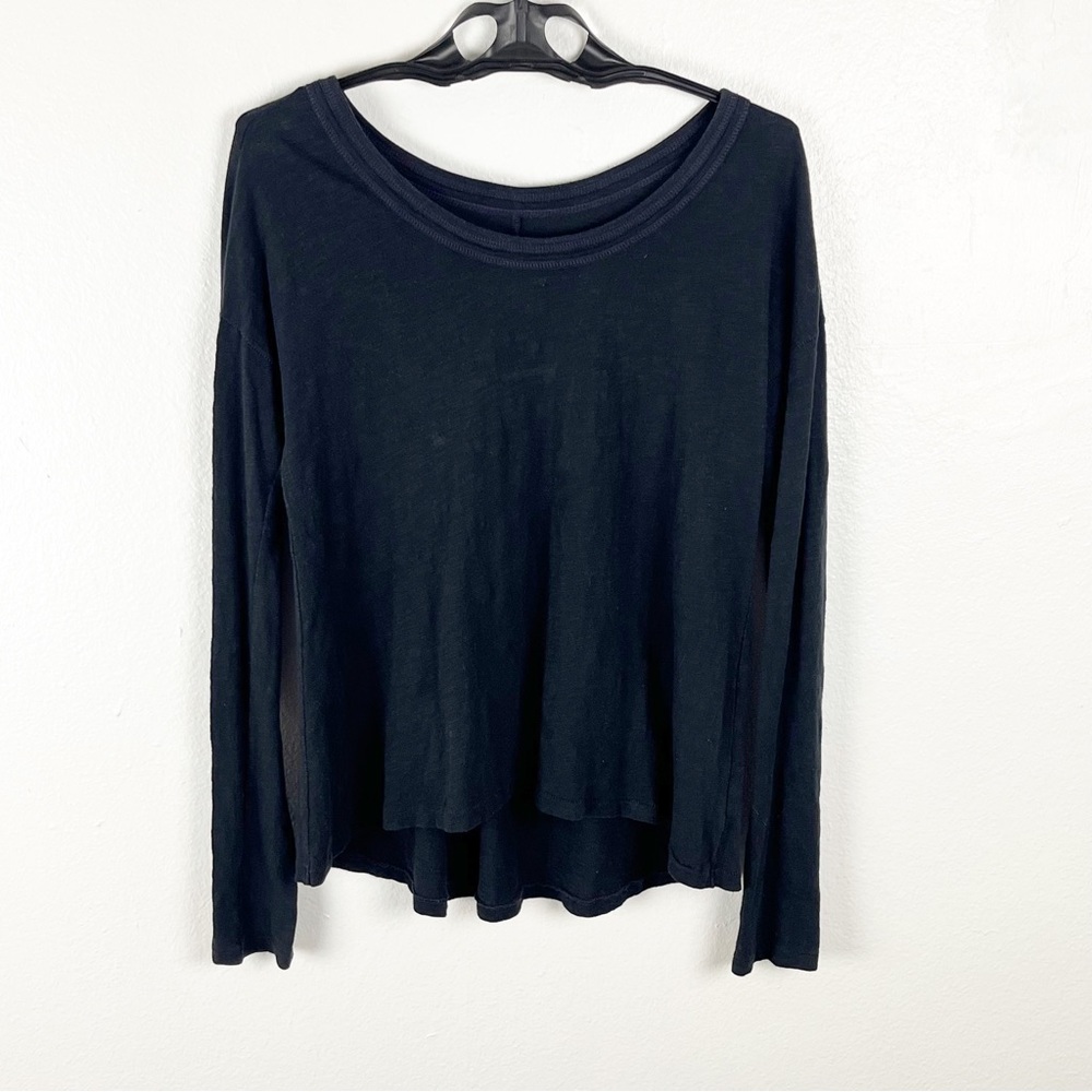 FREE PEOPLE Charcoal Drop Shoulder Purple Stitching Long Sleeves Top Small